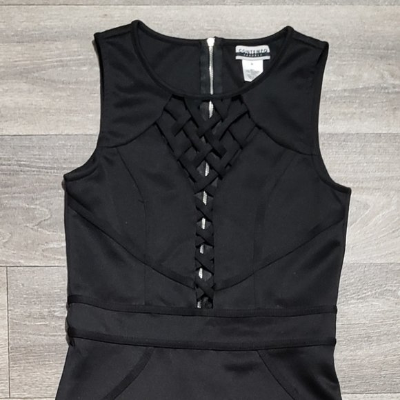 LATTICE BODYCON MINI BLACK DRESS - Picture 2 of 11